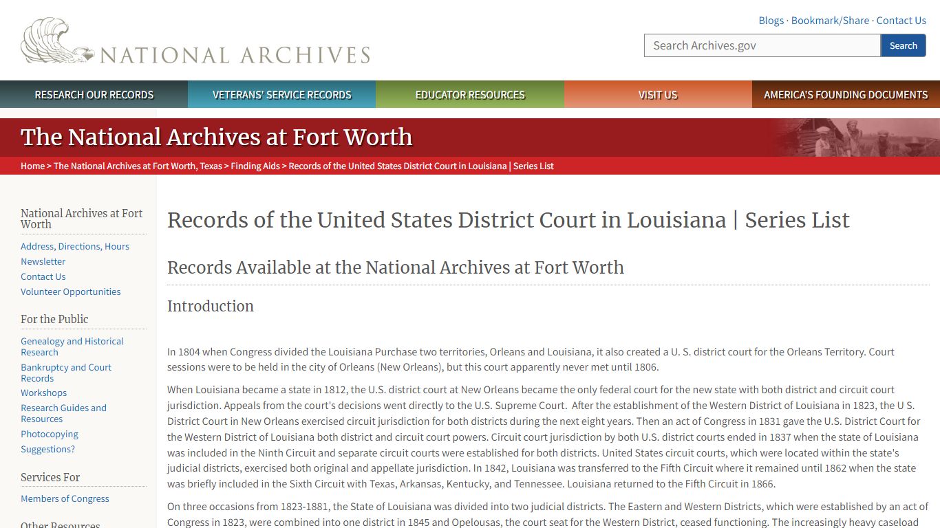 Records of the United States District Court in Louisiana | Series List ...
